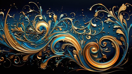 loops blue and gold ink