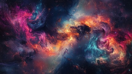 A trippy cosmic environment with radiant, pulsating star formations and swirling, colorful energy fields. 