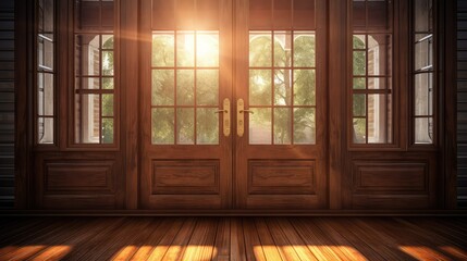Fototapeta premium wooden door window glass