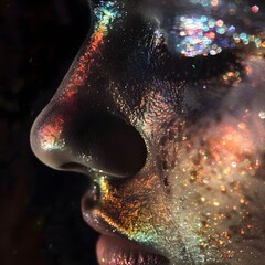 Abstract Macro Close-up of a Nose with Cosmic, Glowing Texture
