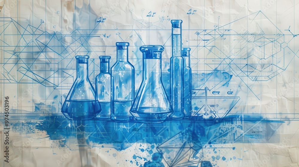 Poster blueprint of a test tube experiment for identifying unknown substances, highlighting the use of vari