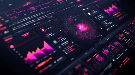 Obraz premium Futuristic Digital Interface with Neon Lights and Data Analysis