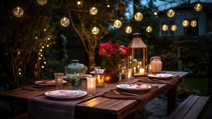 stringlights new years dinner table