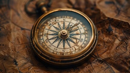 An antique compass rests on an aged map, guiding explorers through uncharted territories. Generative AI