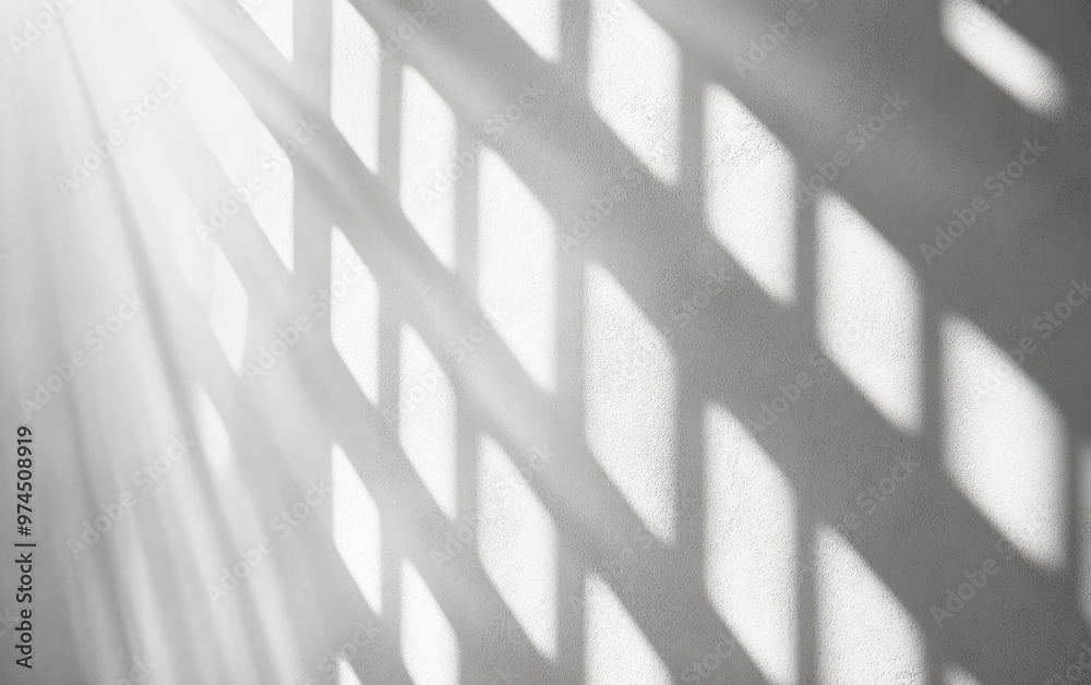 Poster sunlight streaming through a window casting shadow patterns on a white wall. minimalist abstract ima