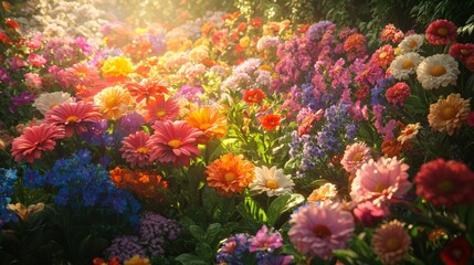 Colorful Flower Garden with Sunbeams