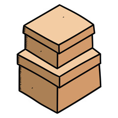Hand drawn cartoon stack of cardboard boxes on a white background. Top view.