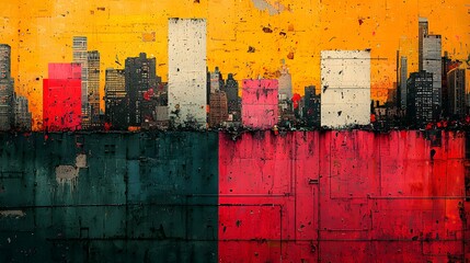 Street art, abstract textures, and photography come together in a modern urban collage. The vibrant, layered composition evokes a sense of city life, blending gritty textures with artistic