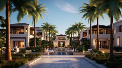 Fototapeta premium luxury house palm trees