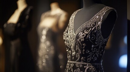 Fototapeta premium An elegant flapper dress from the 1920s, displayed on a mannequin, highlighting the glamour of the era