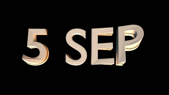 5 September animation for calendar concept isolated on black background
