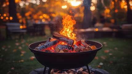 Hot coals glowing in a barbecue grill – close-up of a black grill with burning coals inside