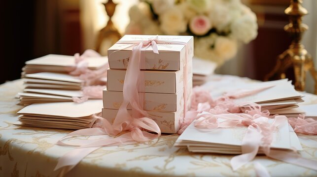 calligraphy wedding invitations on table