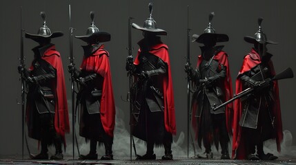 Five Masked Figures in Red