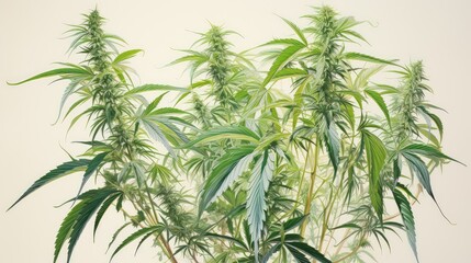Obraz premium watercolor hemp plant drawing