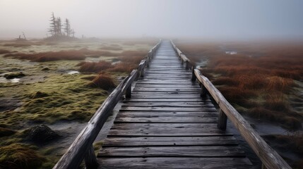 Fototapeta premium fog boardwalk wood
