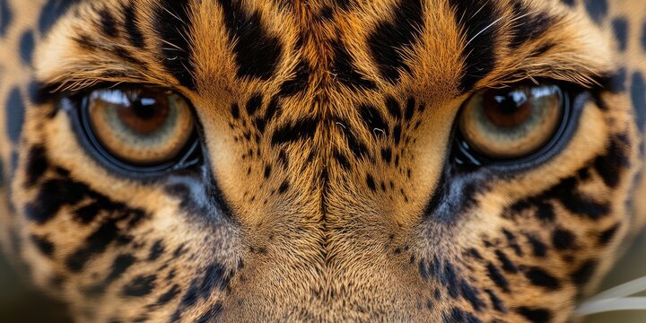 Close-up macro shot of a leopard's fur and focused gaze with striking texture and detail - Powered by Adobe