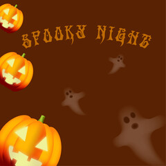 Pumpkins with ghosts in Halloween night