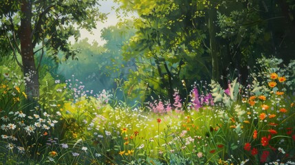 The delicate petals of wildflowers create a stunning contrast against the green foliage