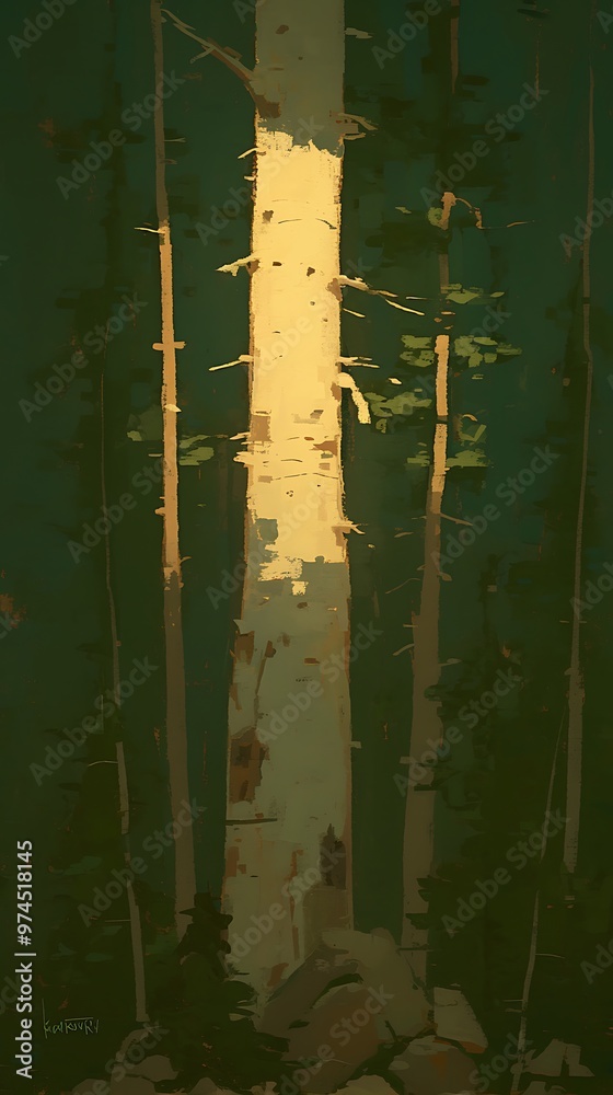 Canvas Prints A Sunlit Birch Tree in a Forest.