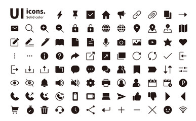 UIアイコン　基本シンプルセット（ベタ塗り）スマホ・WEBデザインのメニューアイコン等に