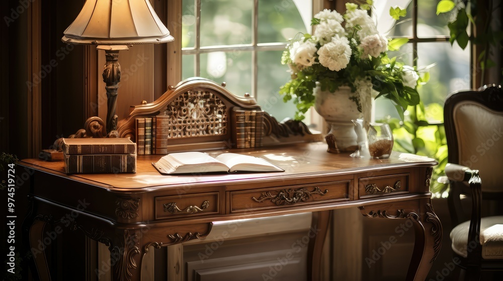 Poster carvings wood writing desk