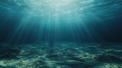 Obraz premium Underwater Sunlight Rays Ocean Seabed Background
