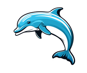 Fototapeta premium Dolphin mascot, ai generated dynamic, blue-toned cartoon sea animal with sleek lines and a playful expression. Isolated emblem for sports team, captures the energetic and friendly nature of dolphins