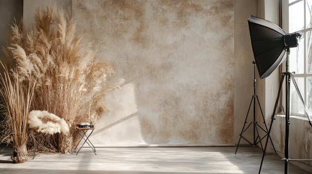 Elegant Photographic Studio with Pampas Grass Decor