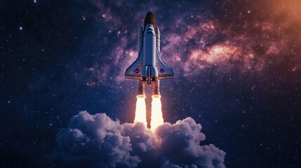 A space shuttle launching into the stars, showcasing the advancements in space travel technology and exploration.
