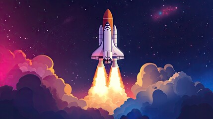 A space shuttle launching into the stars, showcasing the advancements in space travel technology and exploration.