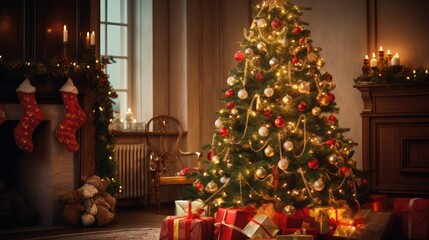 lights christmas tree in home