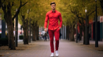 Obraz premium modern long sleeve red shirt