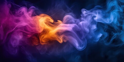 Fototapeta premium Abstract clouds of purple orange and blue smoke swirling in dark space digital artwork