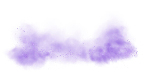 Fantastic purple smoke background. Magic purple smoke with glitter and small particles of twinkling stars. Fog with luminous particles. Purple vapor with stardust. Morning fog over land or water surfa