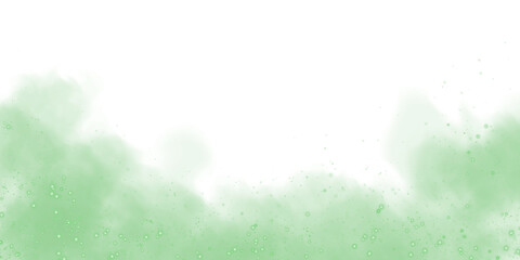 Fantastic green smoke background. Magic green smoke with glitter and small particles of twinkling stars. Fog with luminous particles. Green vapor with stardust. Morning fog over land or water surface,