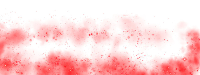 Fantastic red smoke background. Magic red smoke with glitter and small particles of twinkling stars. Fog with luminous particles. Red vapor with stardust. Morning fog over land or water surface, magic