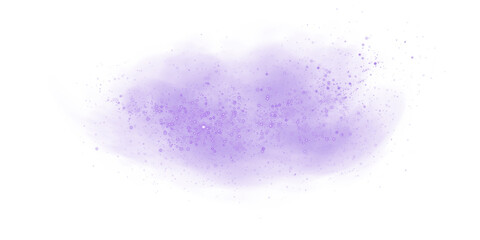 Fantastic purple smoke background. Magic purple smoke with glitter and small particles of twinkling stars. Fog with luminous particles. Purple vapor with stardust. Morning fog over land or water surfa