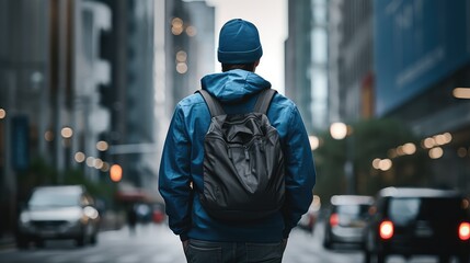 backpack person wearing blue