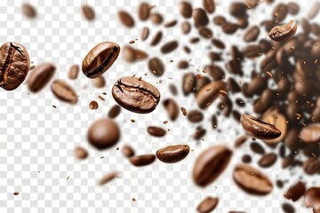 Obraz premium Exploding Coffee Beans on Transparent Background