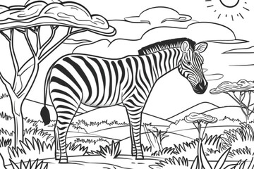 Zebra in the Savanna Coloring Page