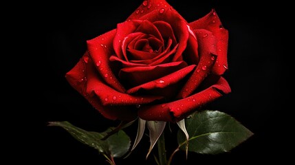 vibrant red rose black background