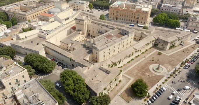 Aerial view of the Castle of Charles V, also known as the Castle of Lecce, is a fortress in the historic center of Lecce, Puglia, Italy. It was first built in the Middle Ages.