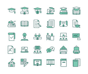 Education color icons collection. Containing e-learning, school, education, study, diploma. For website marketing design, logo, app, template, ui, etc. Vector illustration.