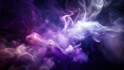 Abstract Purple and White Smoke Swirls on Dark Background, Ethereal and Dreamlike