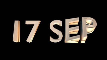 17 September animation for calendar concept isolated on black background