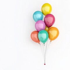 A bunch of colorful helium balloons, floating upwards, 3D render, isolated on white background