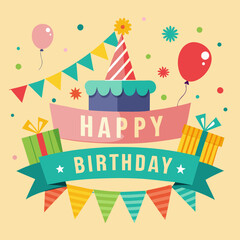 a birthday banner with a banner that says happy birthday