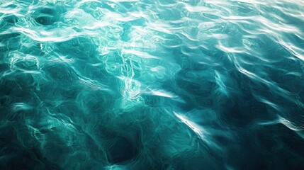 Fototapeta premium Abstract texture of rippling water, captured in a gradient from dark teal to light turquoise, creating a calm and soothing visual effect.