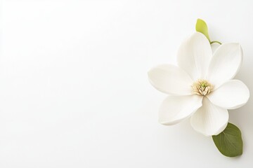 A magnolia flower, soft white petals, minimalistic style, isolated on white background